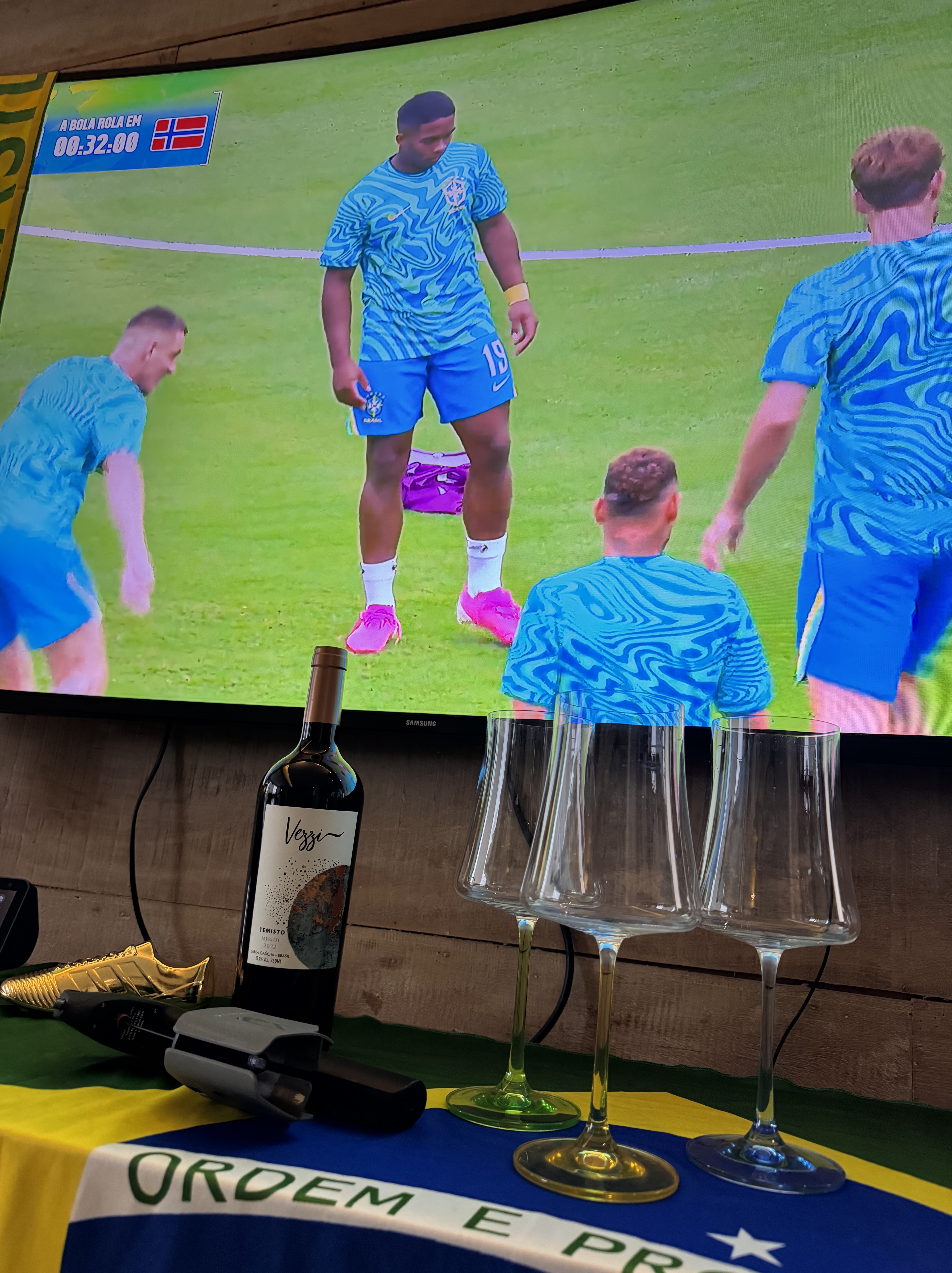 Wine and football match setup